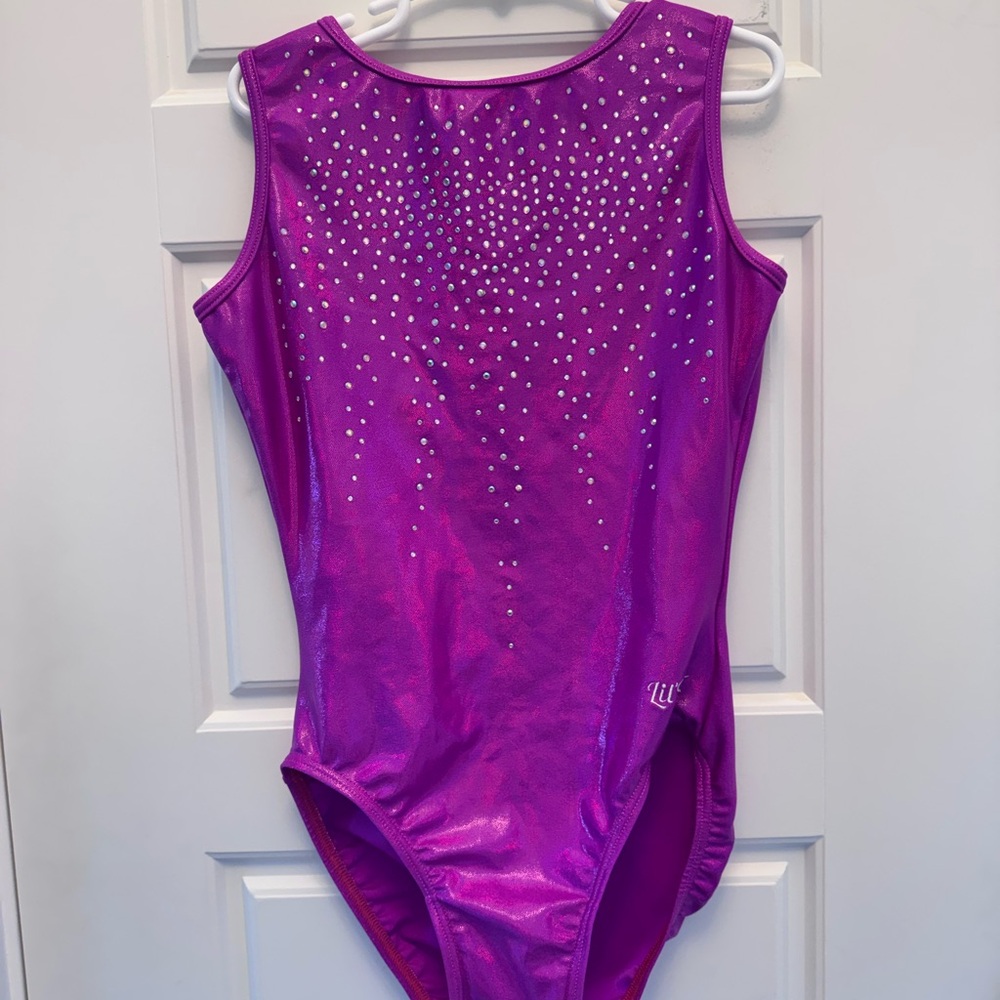 Lil Fox Girls Gymnastics Leotard Shiny Foil Dark Magenta - Adult Small ASM/14